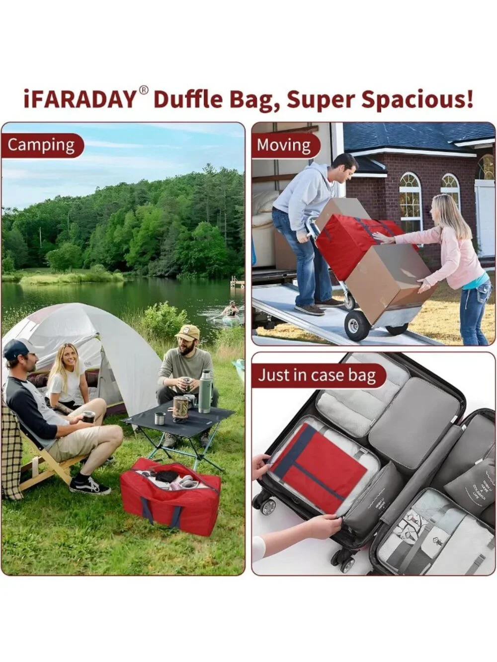 Large 95L Red Duffle Bag | Foldable, Lightweight Travel Storage, 30 Inch